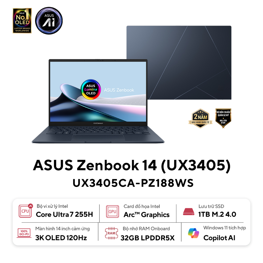 ASUS Zenbook 14 UX3405CA – Intel Core Ultra 7 255H, 16GB RAM, 512GB SSD, 14" FHD Touchscreen image 3
